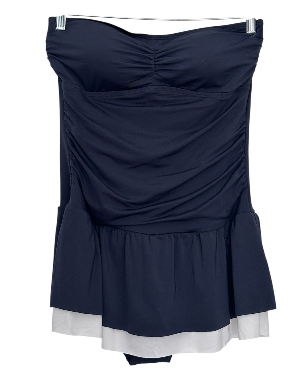 Jantzen Women's Navy White Convertible Swim Dress Ruched Skirted Swimsuit SZ 12